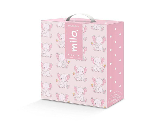 Kocyk włochacz dwustronny Milo sherpa słonik różowy