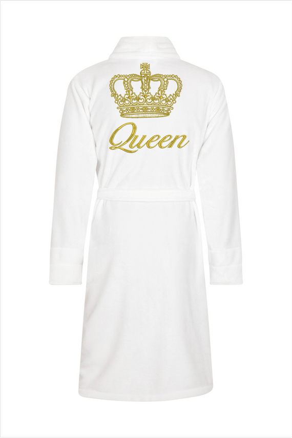 Szlafrok damski polarowy Queen + Korona ByShelly - biały/złoty