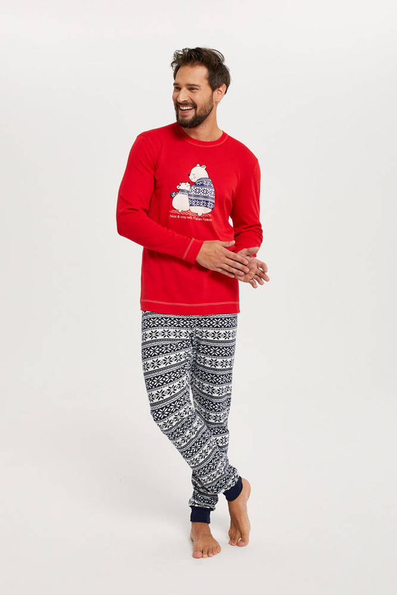 Piżama Męska długi rękaw, długie spodnie Arktyka Italian Fashion - czerwona