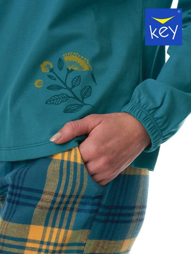 Rozpinana Piżama Damska LNS 408 Key - zielony/kratka