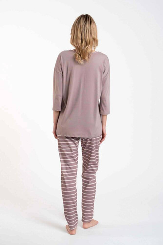 Piżama Damska 3/4 rękaw, długie spodnie Betty Italian Fashion - cappuccino/druk cappuccino 
