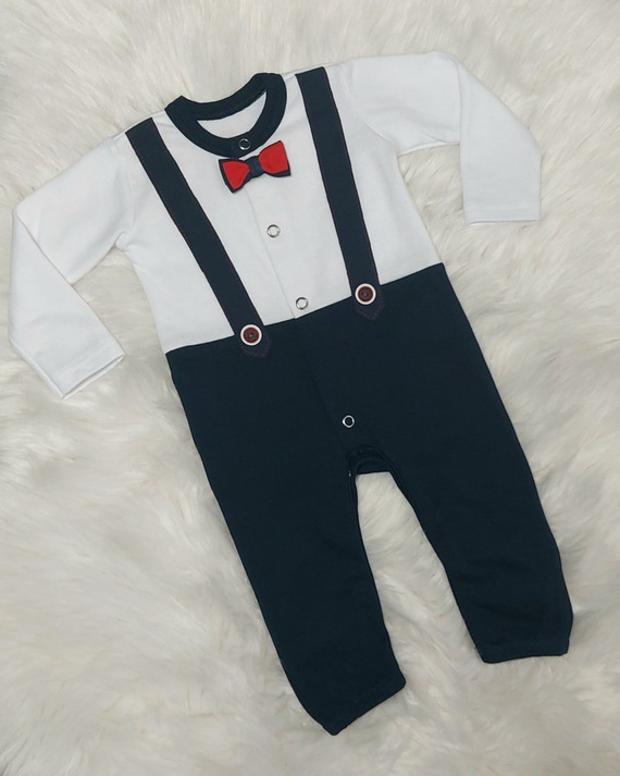 Pajacyk bez stópek Smoking Frak Bambarillo biało-granatowy