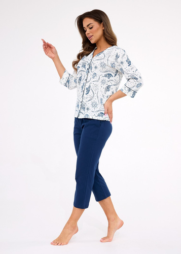 Damska piżama Cornette Kristin 2 162/446 | Rozpinana, z kieszeniami i nadrukiem w gwiazdy