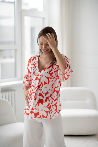 Milk&Love Bluzka ciążowa i do karmienia Mamafullness kwiaty – wiskoza, oversize, rękaw 3/4