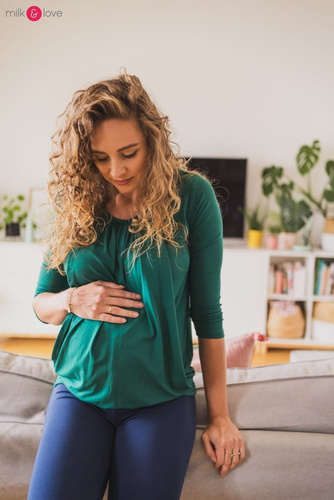 Bluzka ciążowa i do karmienia z rękawem 7/8 Kangaroo Milk&Love butelkowa zieleń 