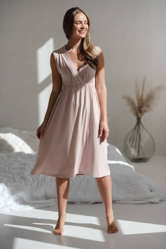 Koszula nocna ciążowa i do karmienia z bambusa Star Light Milk&Love pudrowy róż