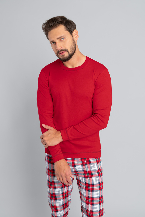 Piżama Męska długi rękaw, długie spodnie Moss Italian Fashion - czerwony/druk