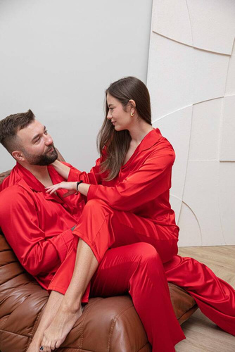 Piżama damska satynowa Amina DKaren - czerwony