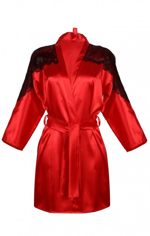 Marion Satynowy Szlafrok Damski DKaren - czerwony