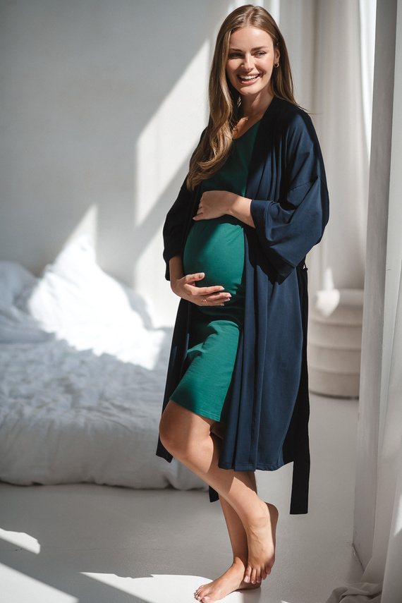 Milk&Love szlafrok ciążowy granatowy– bawełniana dzianina, elastyczny, idealny na połóg