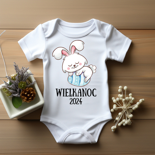 Body krótki rękaw "Wielkanoc z króliczkiem dla chłopca" Moocha biały