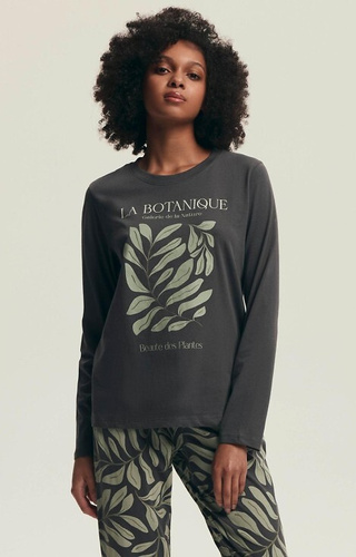 Bawełniana piżama damska Henderson Danna 43685 grey  – długi rękaw i spodnie