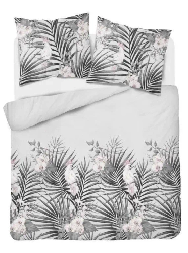 Pościel satynowa liście 4401 B Satin Detexpol szary