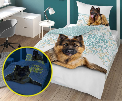 Pościel bawełniana świecąca w ciemności owczarek niemiecki 4023 A Fluo 133 Detexpol  