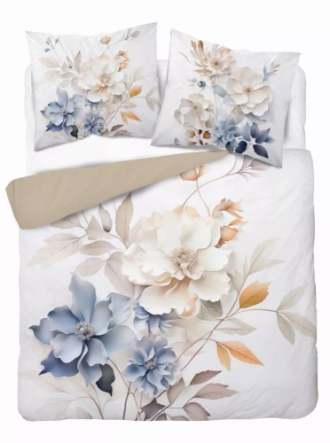 Pościel z mikrofibry kolorowa kwiaty 5315 A Detexpol beżowy 