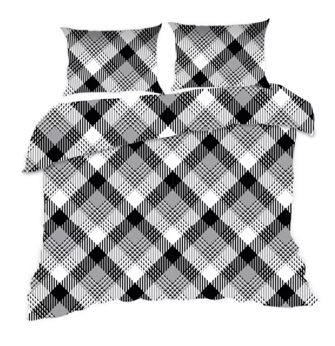Komplet pościeli bawełnianej Classic E24 Karo 1754N pepitka krata czarna biała – 100% bawełna, mocny splot, 2 elementy