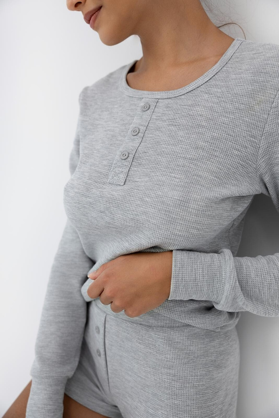 Piżama Brittany Sensis – szara, bawełniana, długi rękaw + szorty