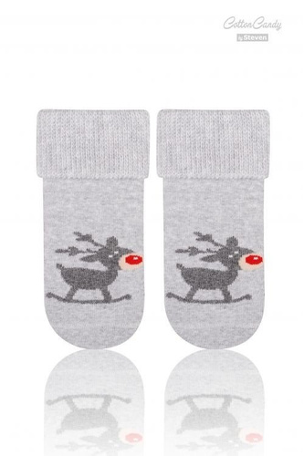 Art.156 Skarpety dziecięce  Świąteczne Frotte  Steven szary jasny melanż/renifer  002
