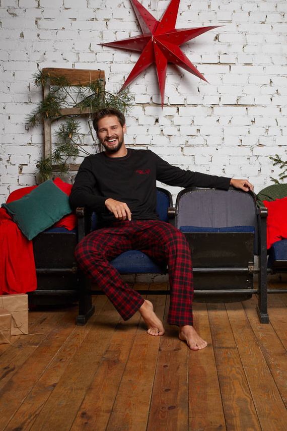 Piżama Męska długi rękaw, długie spodnie Zeman Italian Fashion - czarny/druk