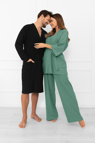 Szlafrok męski Bono Italian Fashion – elegancki, tłoczony, z paskiem i kieszeniami