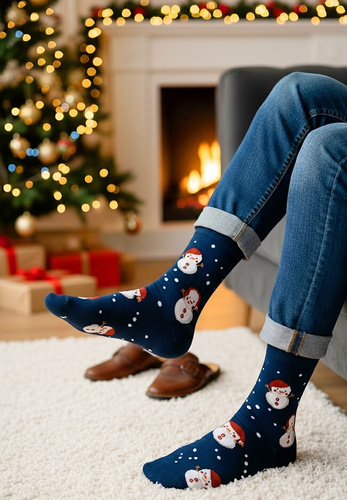 Steven Art.136 granatowy 164 – męskie skarpety świąteczne, kolorowe wzory, bawełniane