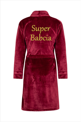 Szlafrok damski polarowy Super Babcia ByShelly - bordowy/złoty