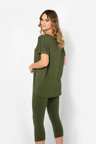 Piżama Damska krótki rękaw, 3/4 spodnie Natura Italian Fashion - khaki