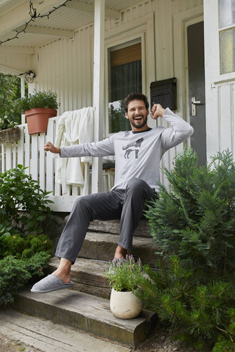 Piżama Męska długi rękaw, długie spodnie Tikal Italian Fashion - melanż/grafit