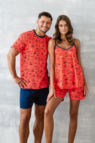 Piżama Damska wąskie ramiączko, spodenki Marina Italian Fashion - czerwony