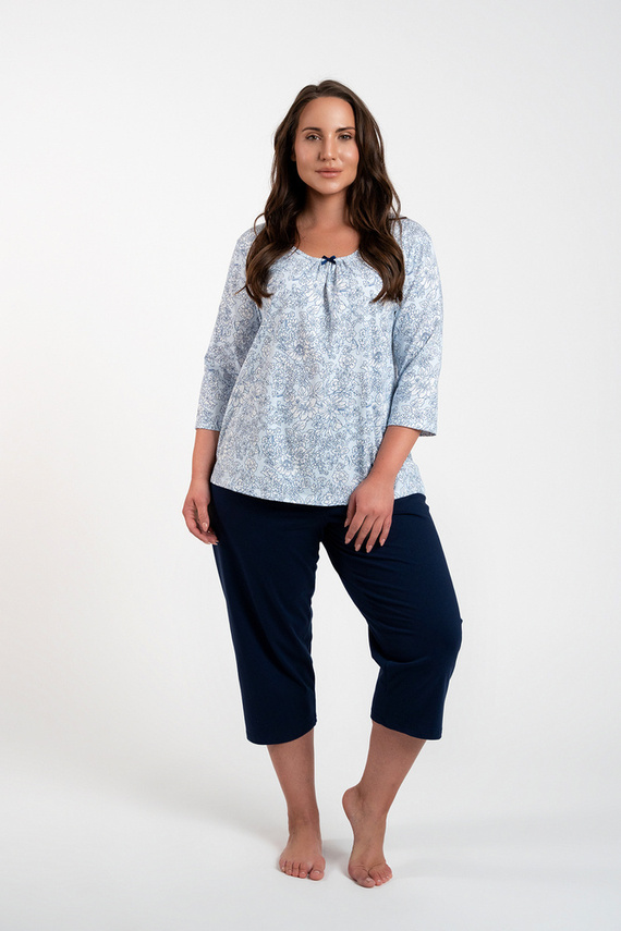 Piżama Damska 3/4 rękaw, 3/4 spodnie Antonia Italian Fashion - druk niebieski/granatowy