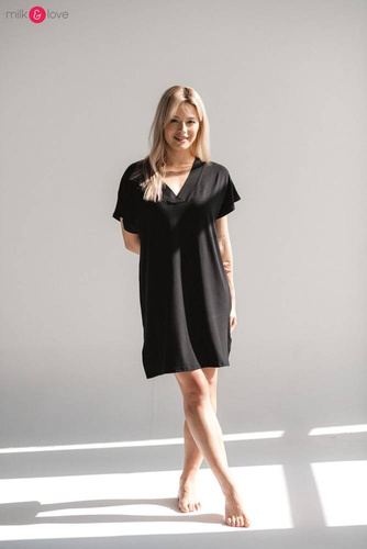 Bambusowa koszula nocna ciążowa i do karmienia Moon Milk&Love czarny