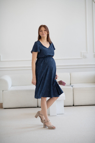 Sukienka ciążowa i do karmienia Lovely Dress Midi Milk&Love granatowa w groszki