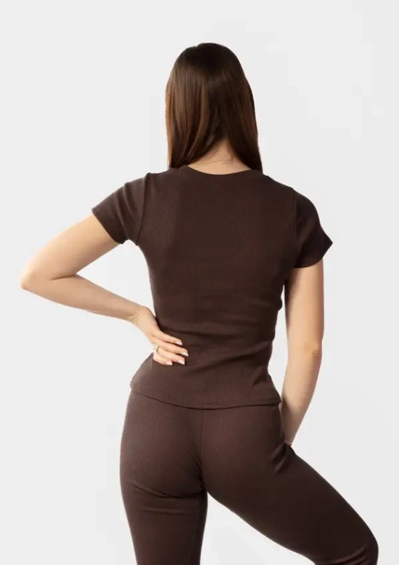 Bluzka damska prążkowana Halima Dkaren - czekoladowy