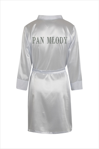 Szlafrok męski satynowy Pan Młody ByShelly - biały/srebrny