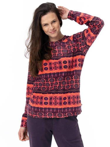 Piżama Damska długi rękaw, długie spodnie 376 Key granatowy pomarńczowy