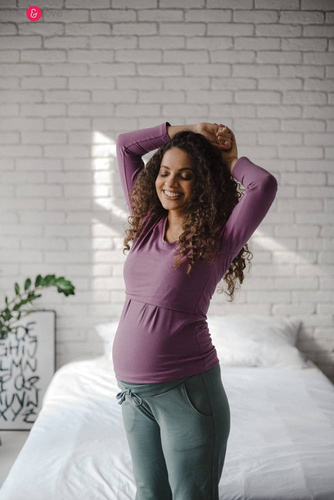 Bluzka do karmienia i ciążowa z dekoltem w serek Milk Shirt jagodowy 