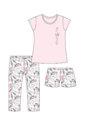 Piżama damska trzyczęściowa 665/311 Dreaming Cornette różowy