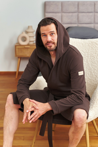 Doctor Nap 7332 – Szlafrok męski 100% bawełna | Z kapturem i kieszeniami - brownie