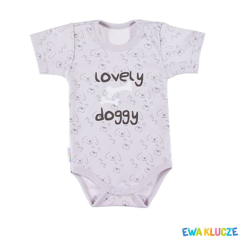Body krótki rękaw "LOVELY" dla chłopca Ewa Klucze druk szary 