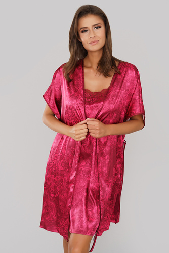 Szlafrok Damski Impresja Italian Fashion-  bordowy 