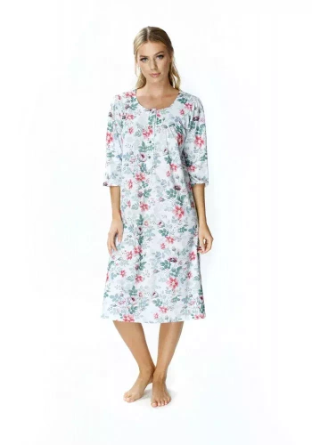 Koszula nocna 86410 Adelajda z rozpinanym dekoltem Mewa kwiaty 