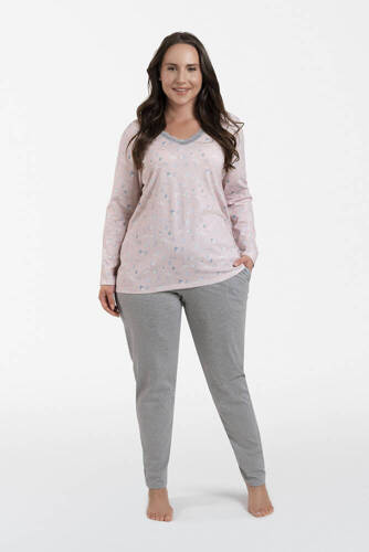 Piżama Damska długi rękaw, długie spodnie Simona Italian Fashion - druk/melanż
