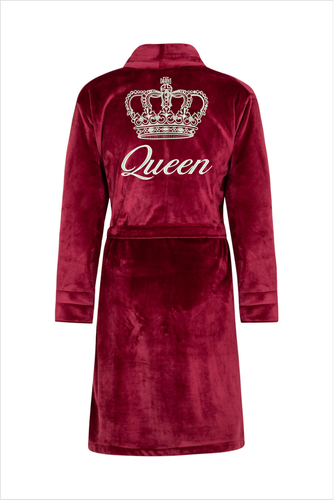 Szlafrok damski polarowy Queen + Korona ByShelly - bordowy/srebrny