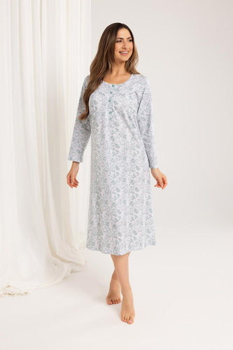 Regina 017  zielona– bawełniana koszula nocna damska z długim rękawem