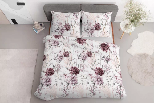 Pościel satynowa pudrowa różowa na jasnym tle 5222 B Detexpol 