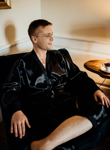 Szlafrok męski satynowy Pan Młody ByShelly - czarny/srebrny