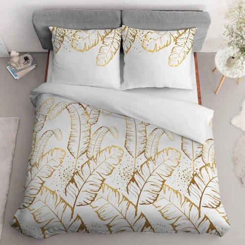 Pościel satynowa 4681 B Home Satin liście Detexpol biały 