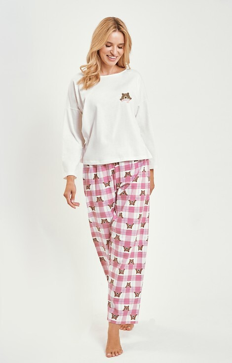 Piżama damska Taro 3441 Astrid – bawełna, koszulka z nadrukiem, spodnie w kratkę