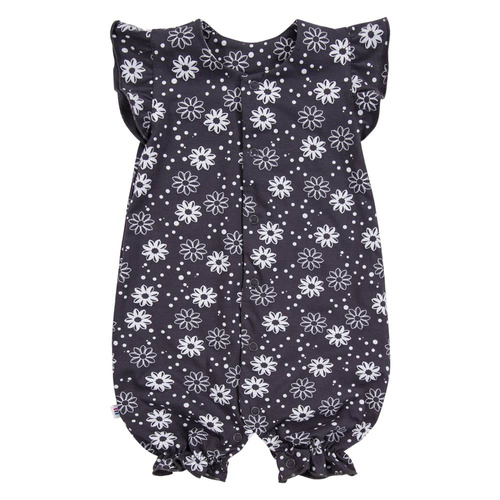 Bawełniany rampers niemowlęcy EEVI – kwiaty, kolor grafitowy