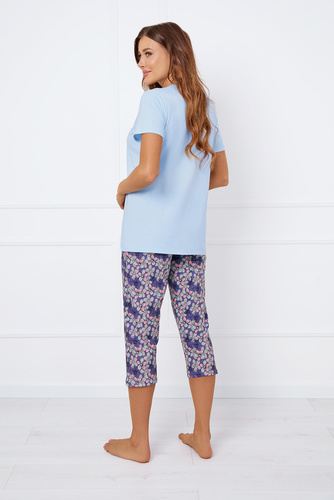 Piżama Damska i do karmienia krótki rękaw, 3/4 spodnie Carbonia Italian Fashion - niebieski/druk 